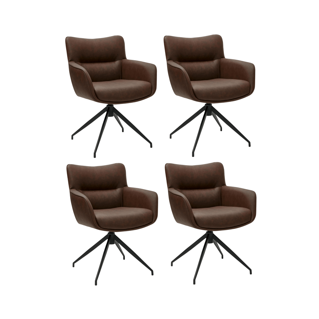 4er Set Esszimmerstühle mit Armlehne Jessica - Drehbar - Cognac Braun