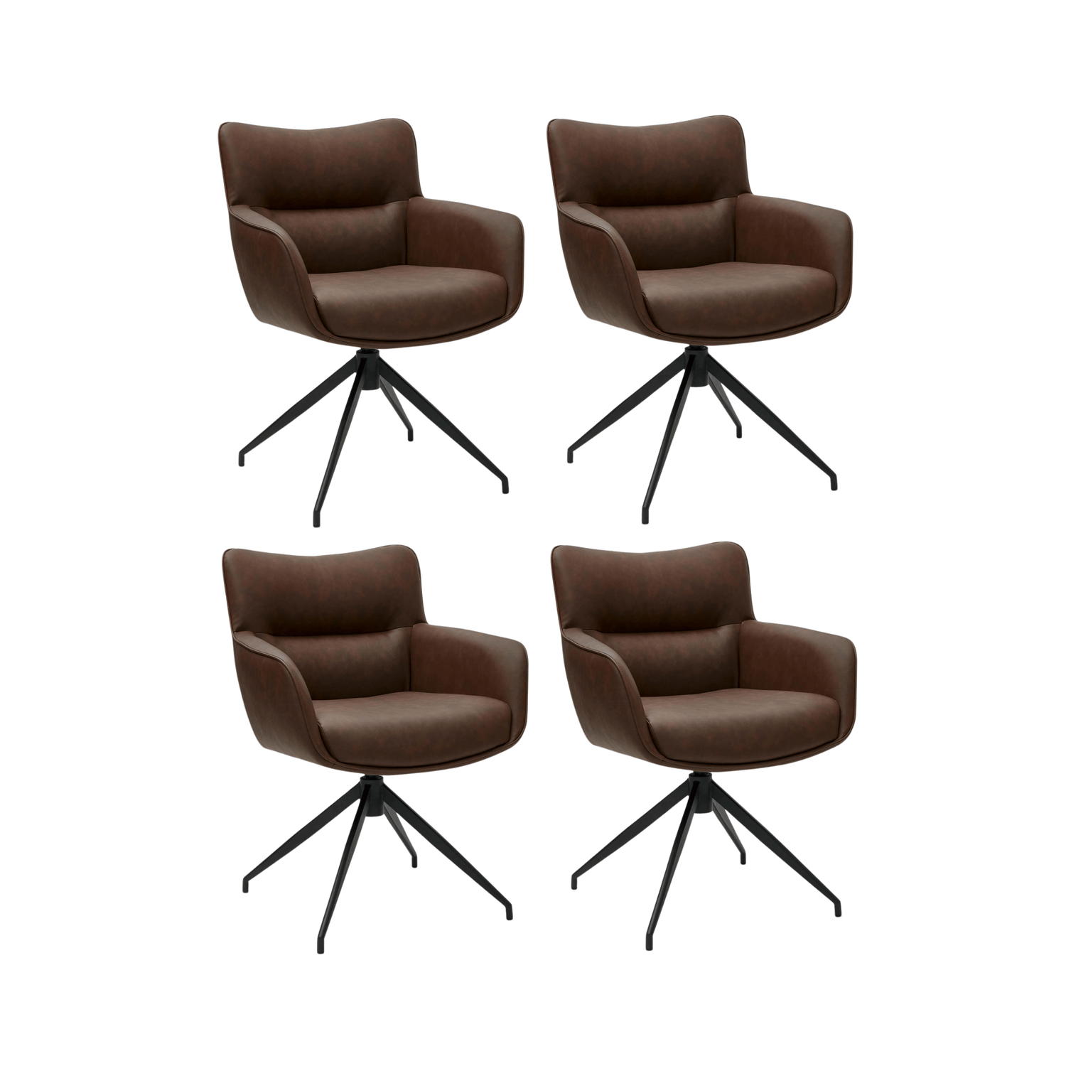 4er Set Esszimmerstühle mit Armlehne Jessica - Drehbar - Cognac Braun