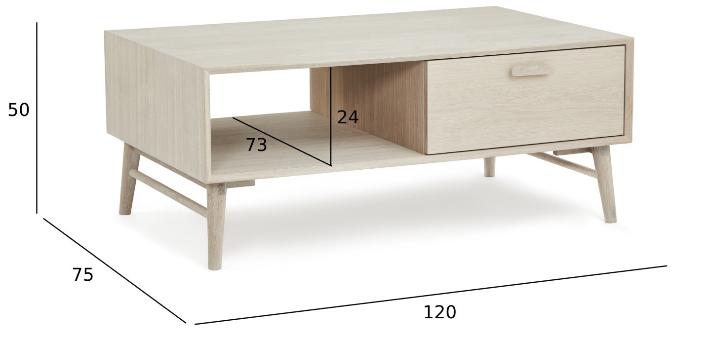 Rechteckiger Couchtisch Porto Eiche massiv 120x75 cm - FURNHOUSE