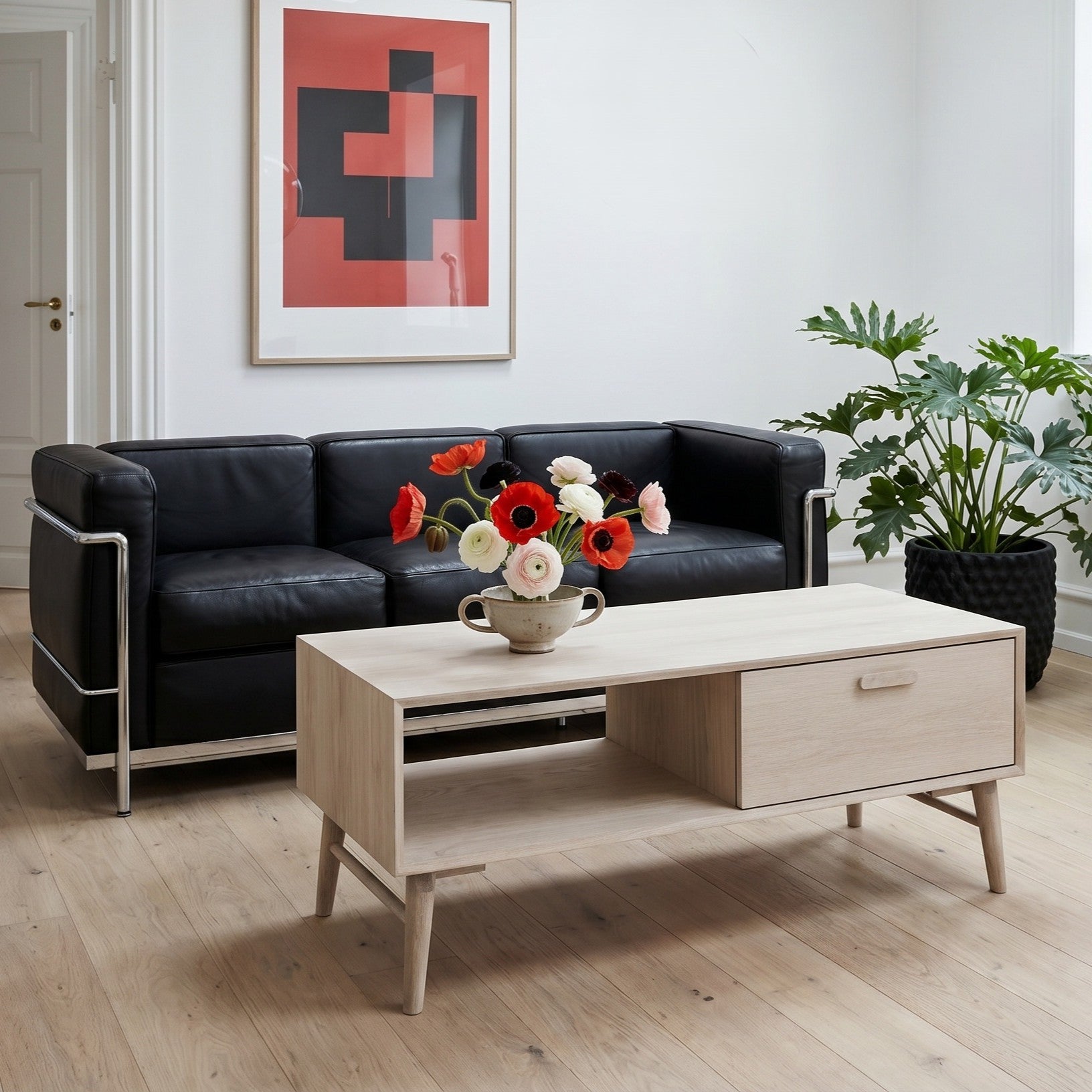 Couchtisch mit Stauraum Rechteckig 120x75 cm - Eiche Bianco