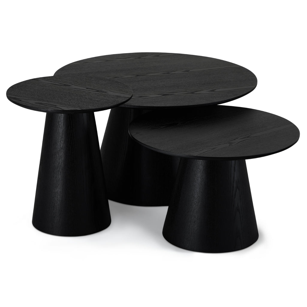Couchtisch 3er Set ø80/60/45 cm Tango - Eiche Schwarz