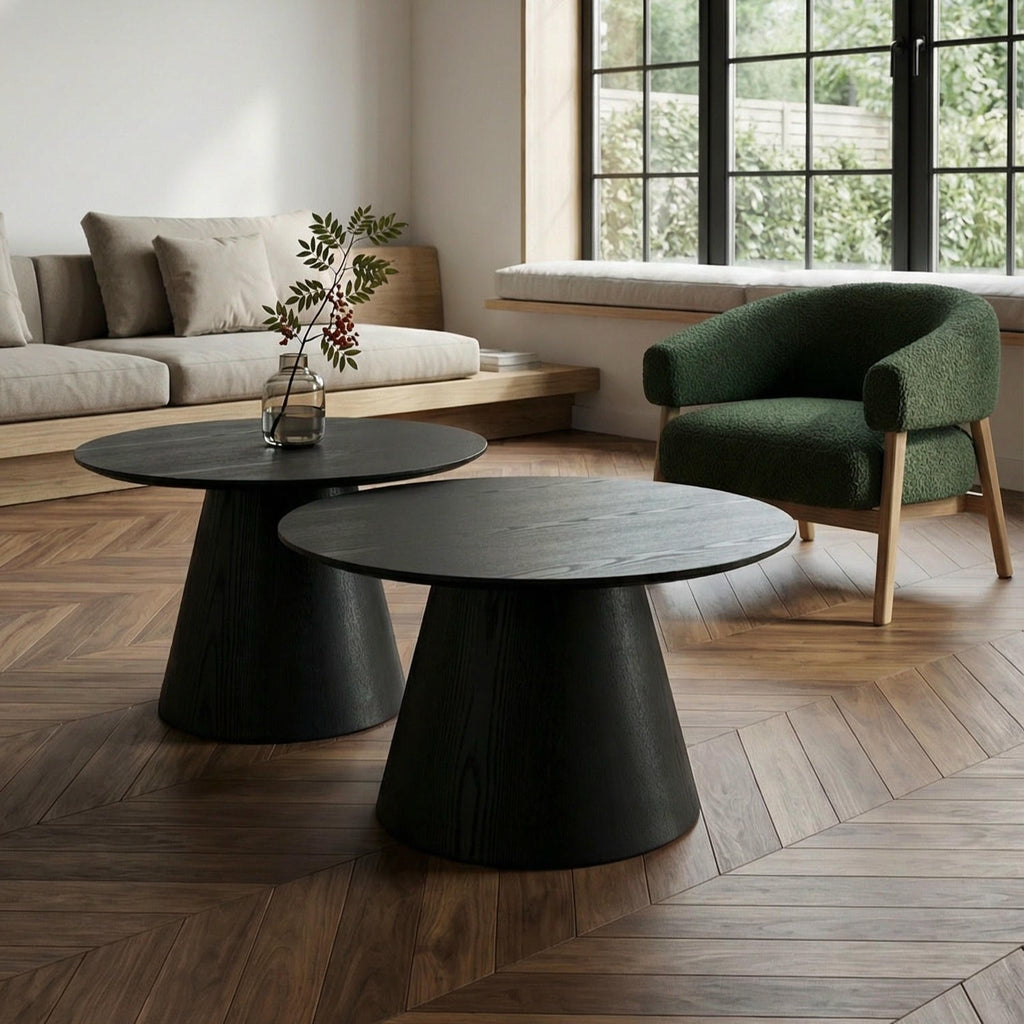 Couchtisch 2er Set ø60/80 cm - Eiche Schwarz - FURNHOUSE