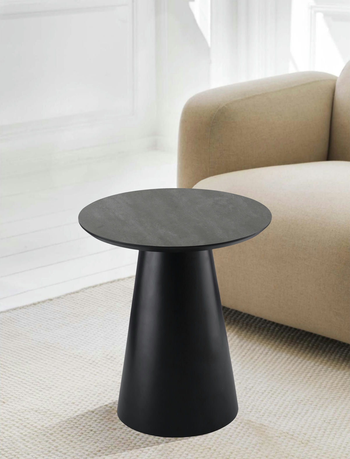 Runder Couchtisch mit Säulenfuß Tango Dunkelgrau Marmoroptik ø45x50 cm - FURNHOUSE