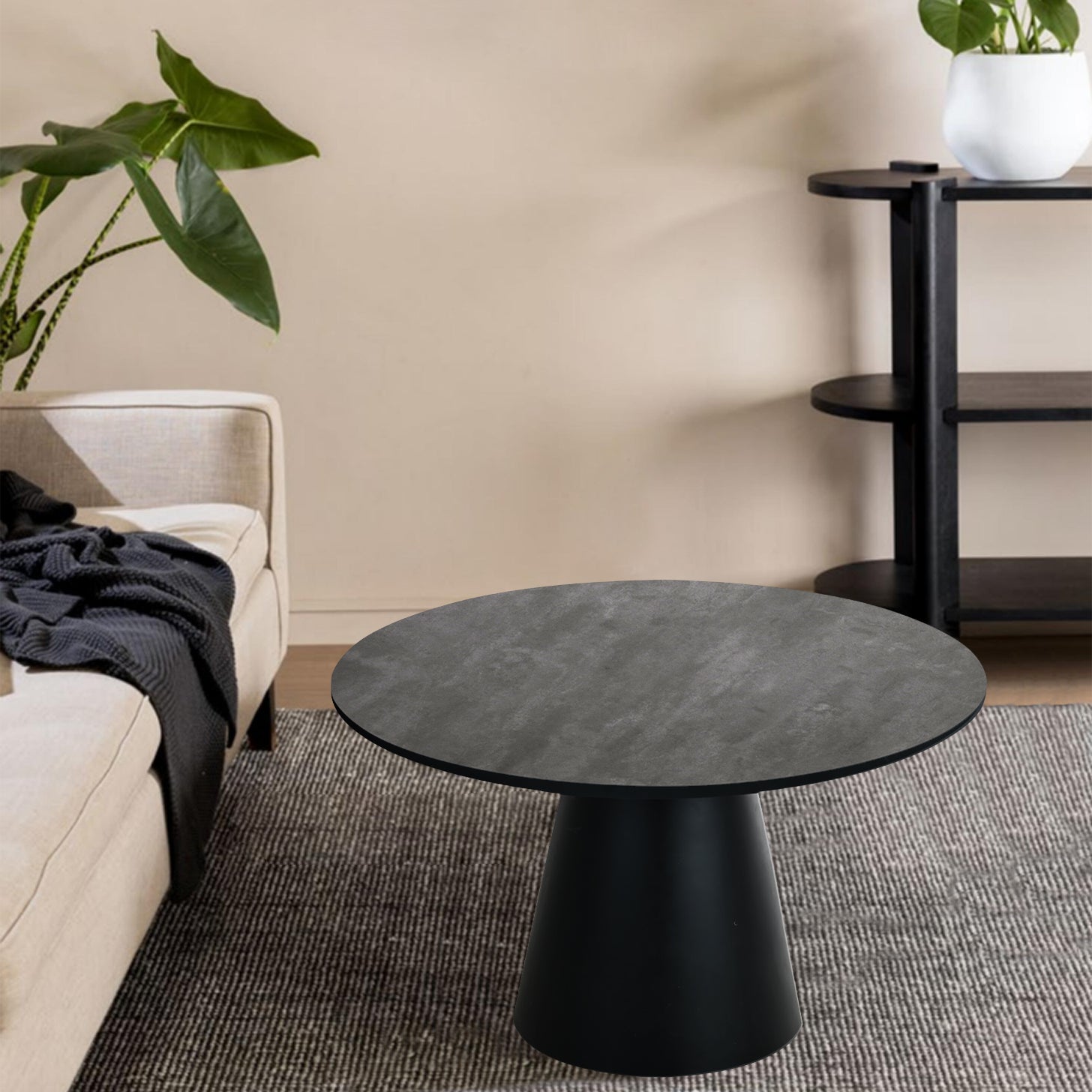 Runder Couchtisch mit Säulenfuß Tango Dunkelgrau Marmoroptik ø80x45 cm - FURNHOUSE