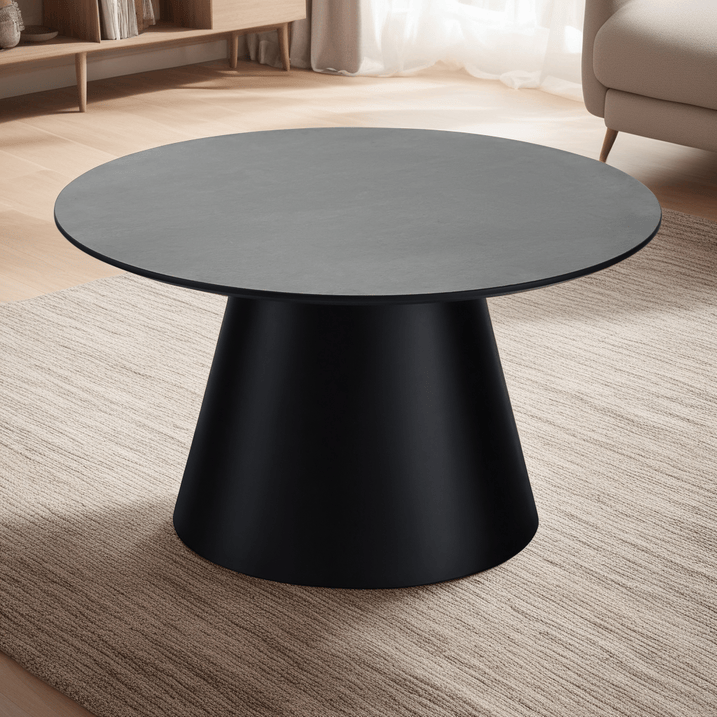 Runder Couchtisch mit Säulenfuß Tango Dunkelgrau Marmoroptik ø60x40 cm - FURNHOUSE