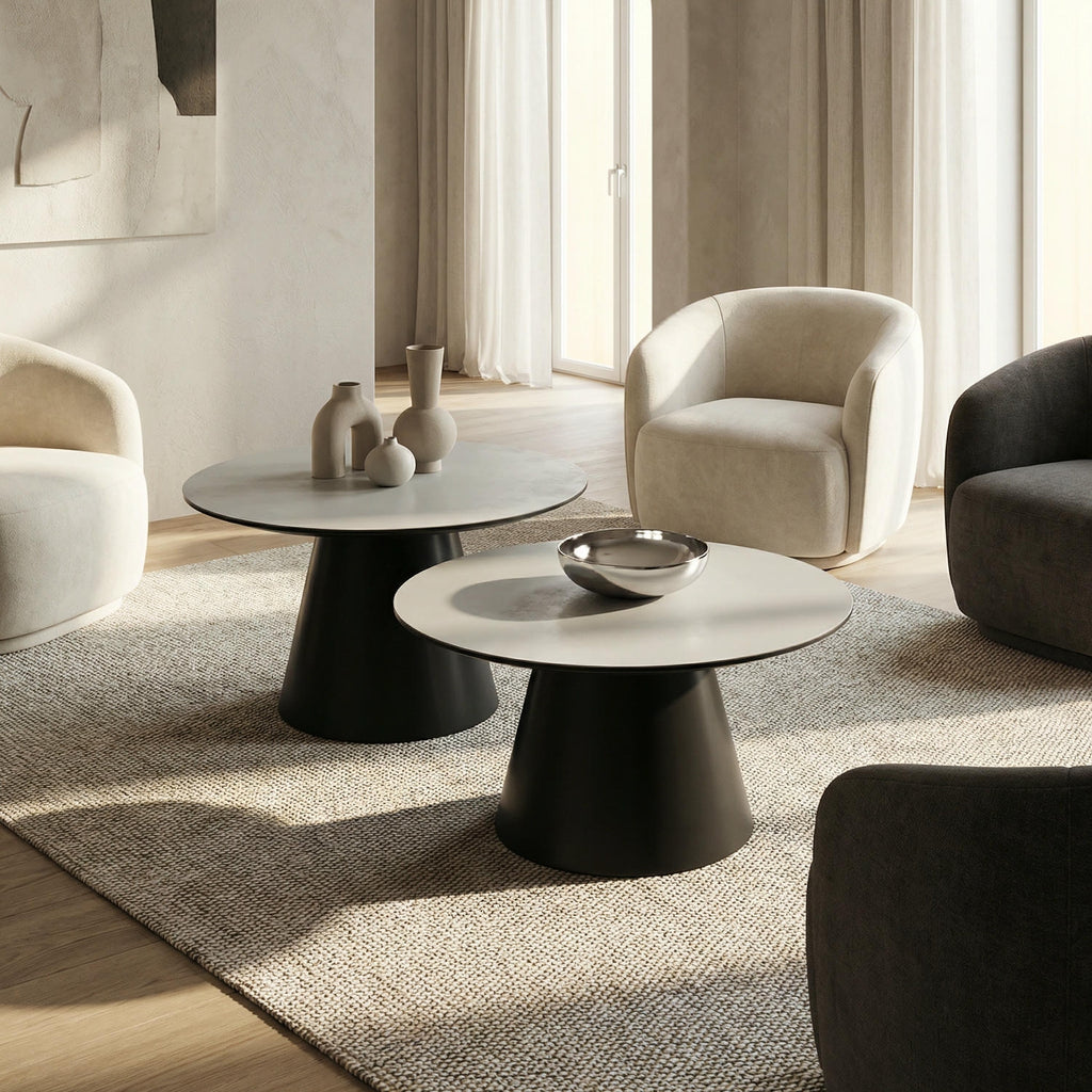 Couchtisch Rund ø60 cm - Marmoroptik Hellgrau