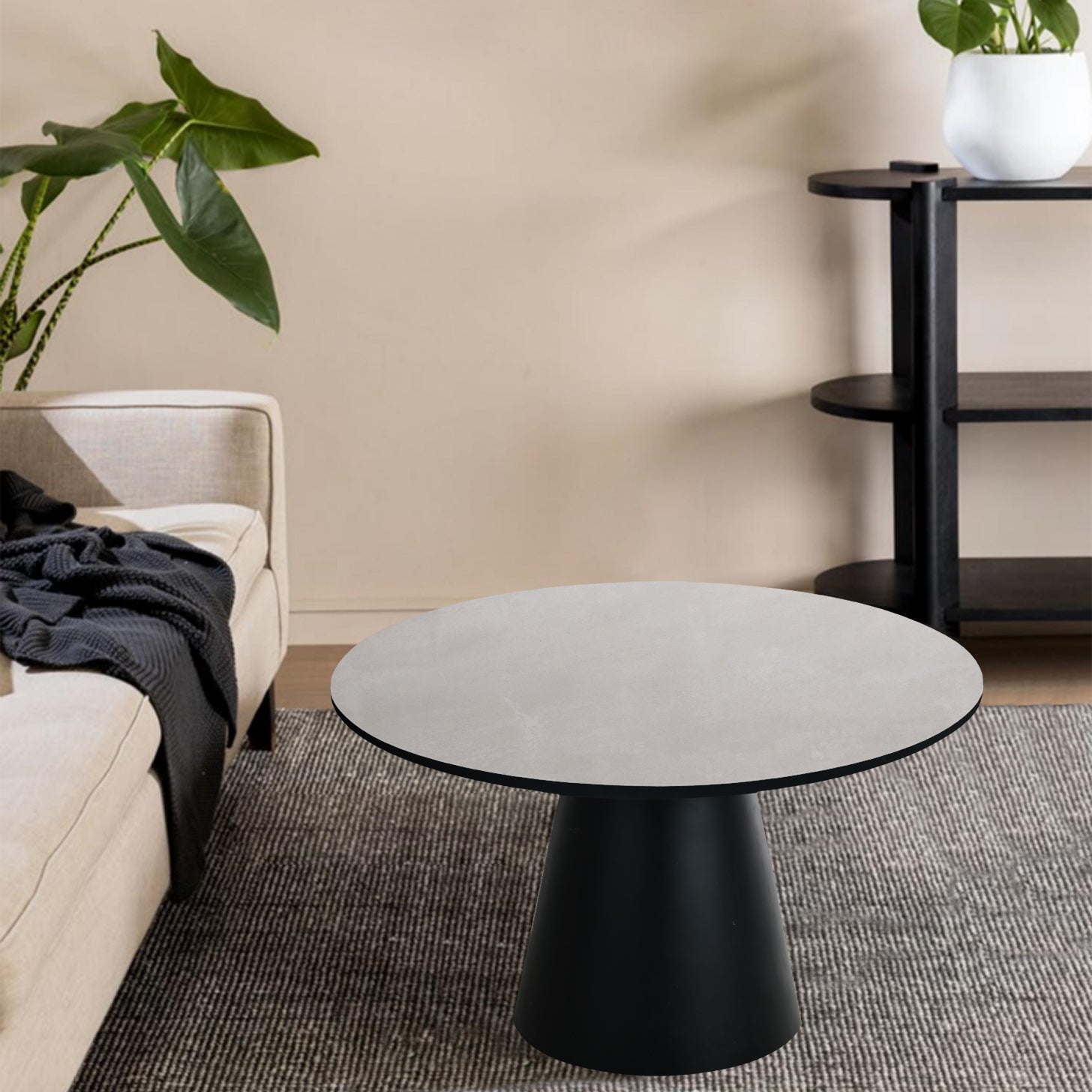 Runder Couchtisch mit Säulenfuß Tango Hellgrau Marmoroptik ø80x45 cm - FURNHOUSE