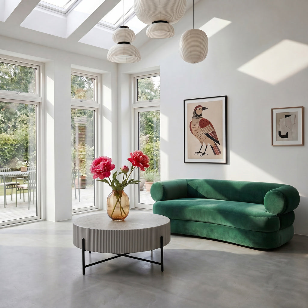 Couchtisch Rund ø80 cm - Marmoroptik & Lamellenoptik Grau
