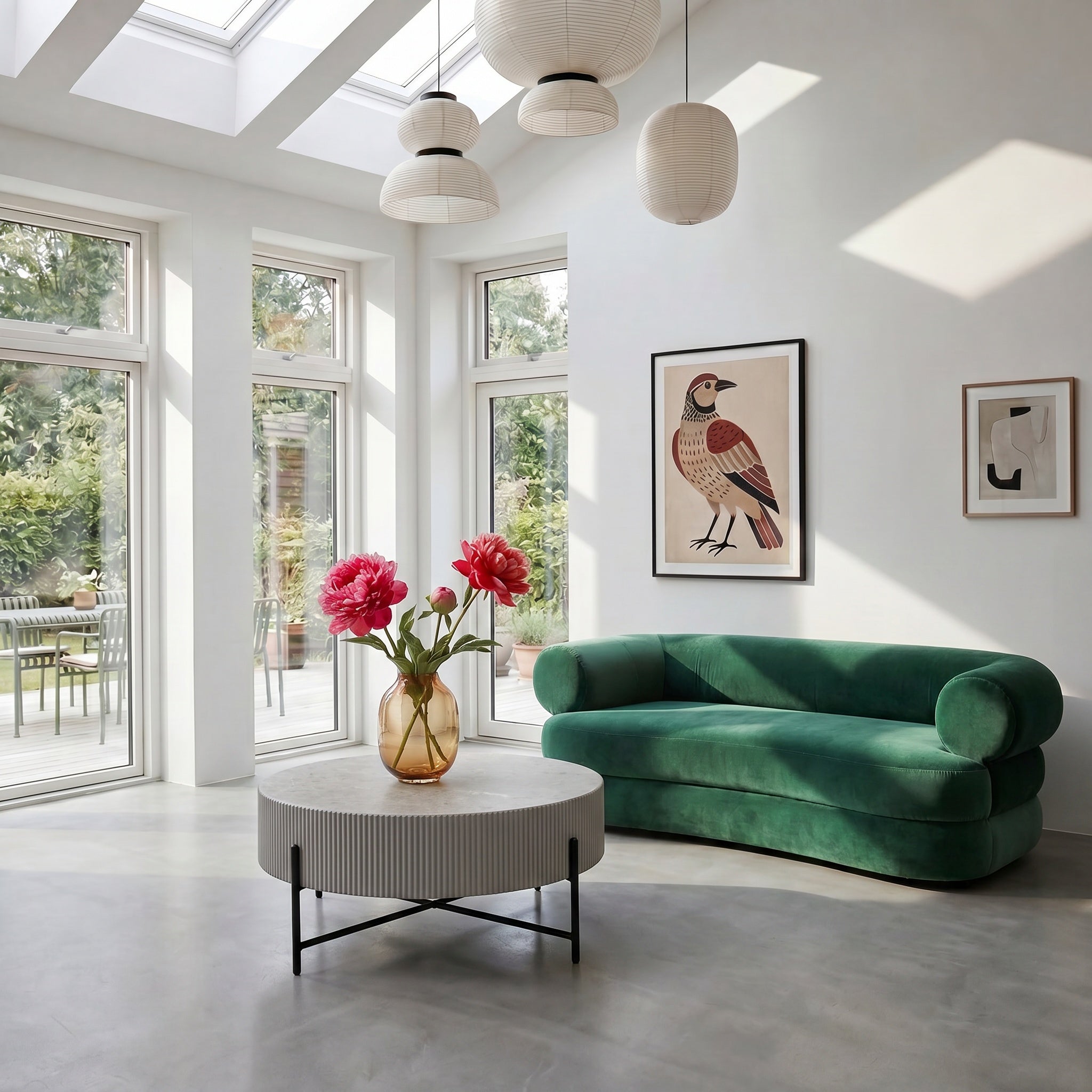 Couchtisch Rund ø80 cm - Marmoroptik & Lamellenoptik Grau