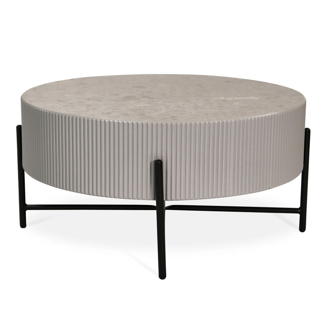 Milo Couchtisch Rund ø80 cm - Marmoroptik & Lamellenoptik Grau