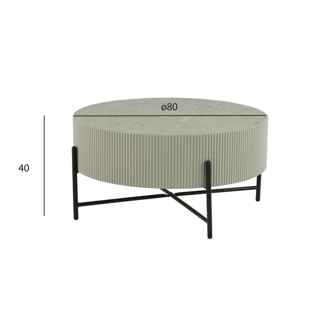 Milo Couchtisch Rund ø80 cm - Marmoroptik & Lamellenoptik Grau