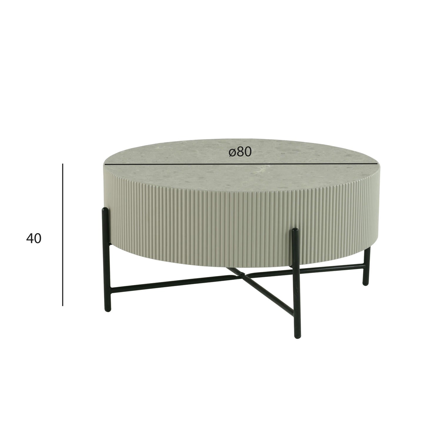 Milo Couchtisch Rund ø80 cm - Marmoroptik & Lamellenoptik Grau