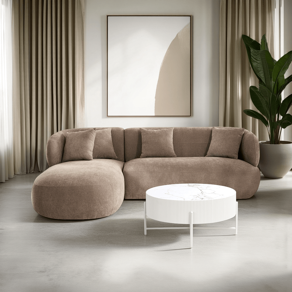 Milo Couchtisch Rund ø80 cm - Marmoroptik & Lamellenoptik Weiß