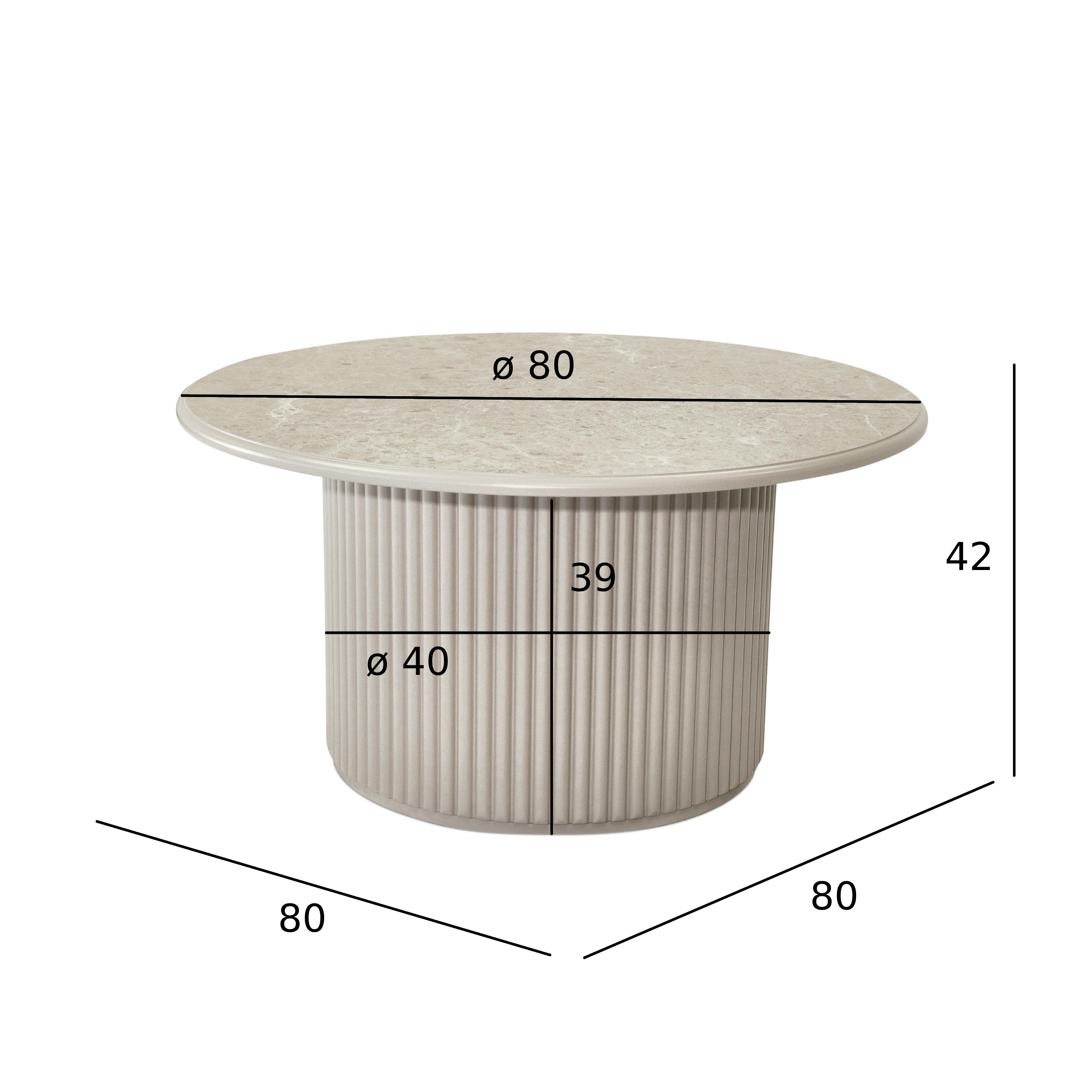 Couchtisch Rund ø80 cm - Marmoroptik & Lamellenoptik Beige