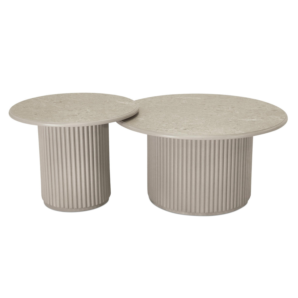 Easy Couchtisch Rund ø80 cm - Marmoroptik & Lamellenoptik Grau