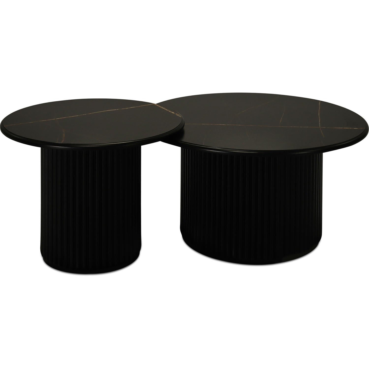 Easy Couchtisch Rund ø60 cm - Marmoroptik & Lamellenoptik Schwarz