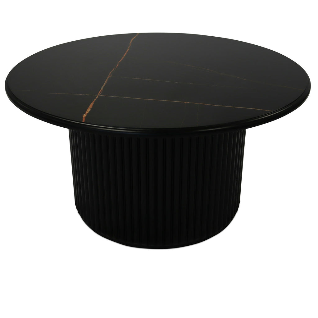 Easy Couchtisch Rund ø80 cm - Marmoroptik & Lamellenoptik Schwarz