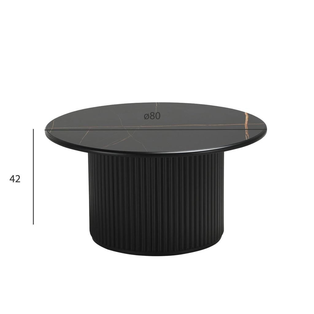 Easy Couchtisch Rund ø80 cm - Marmoroptik & Lamellenoptik Schwarz