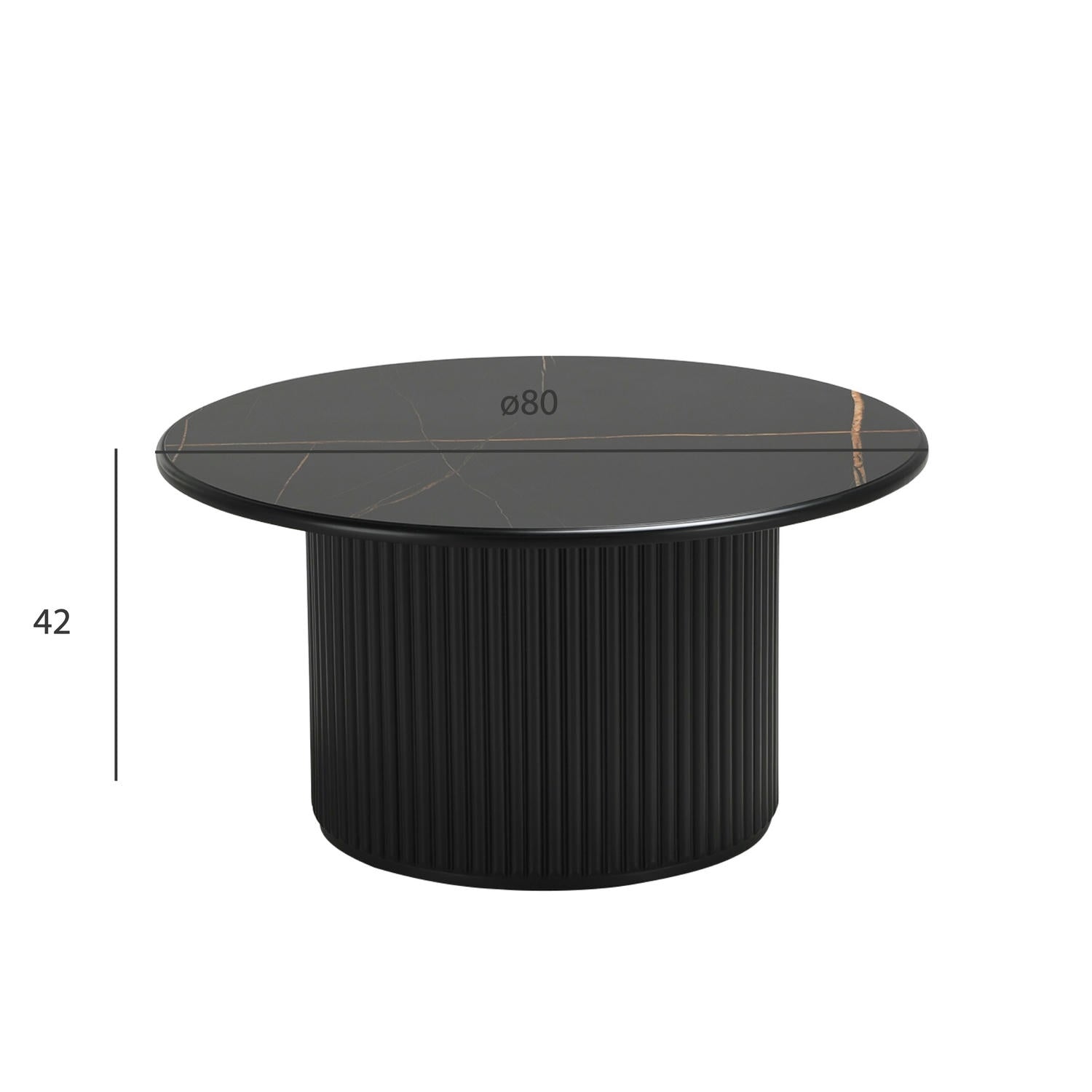 Easy Couchtisch Rund ø80 cm - Marmoroptik & Lamellenoptik Schwarz
