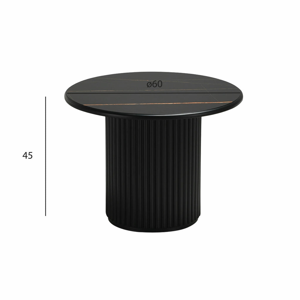 Easy Couchtisch Rund ø60 cm - Marmoroptik & Lamellenoptik Schwarz