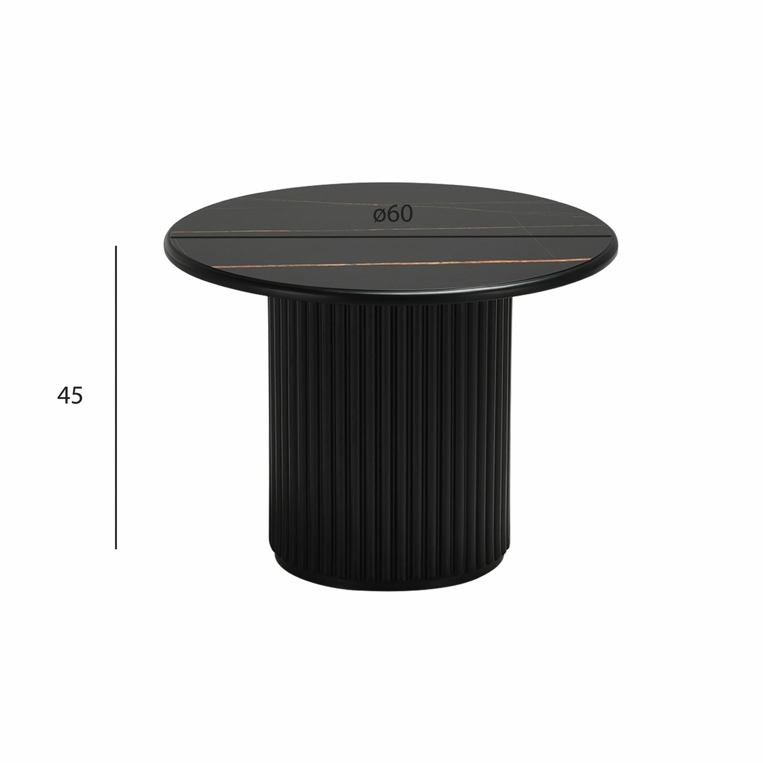 Easy Couchtisch Rund ø60 cm - Marmoroptik & Lamellenoptik Schwarz