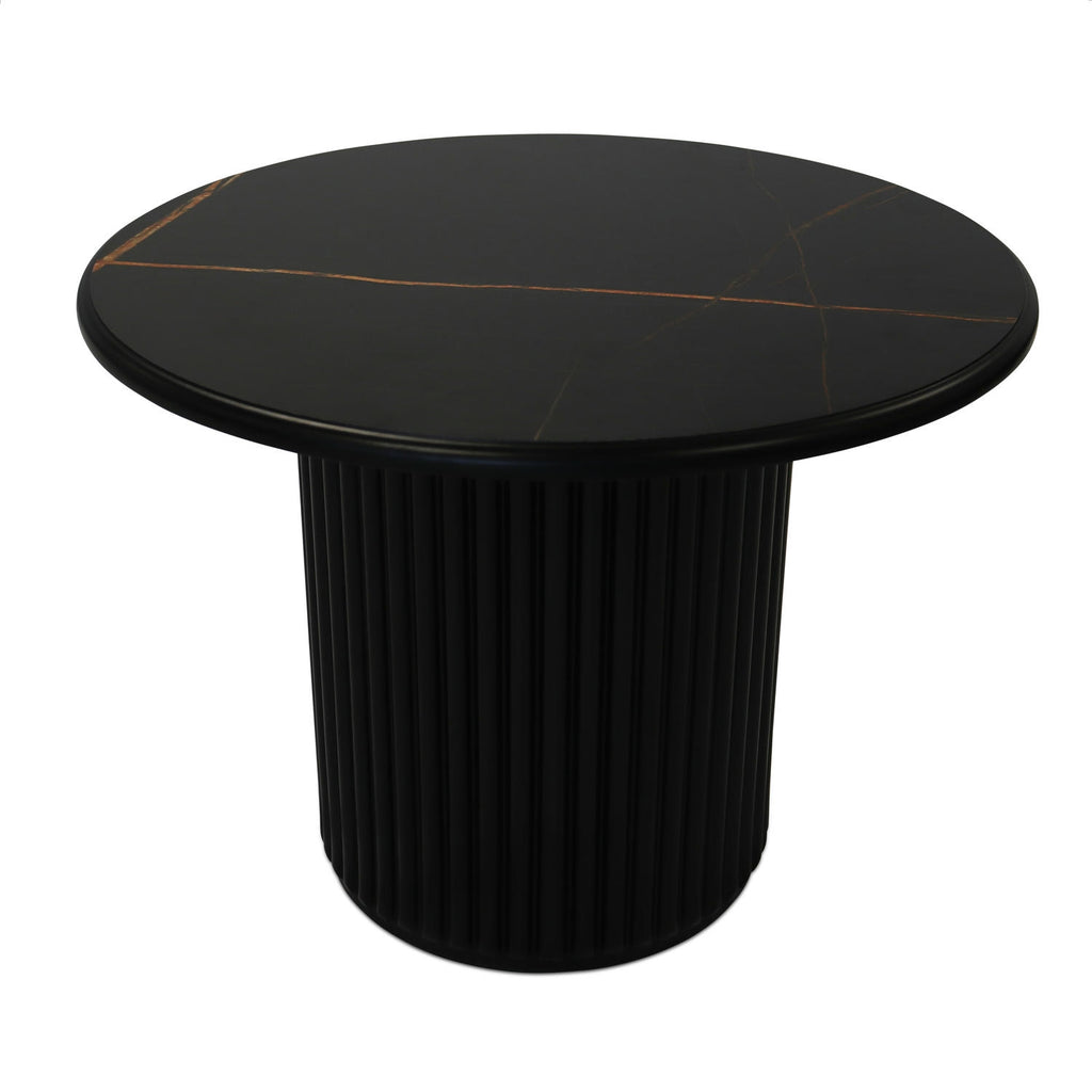 Easy Couchtisch Rund ø60 cm - Marmoroptik & Lamellenoptik Schwarz