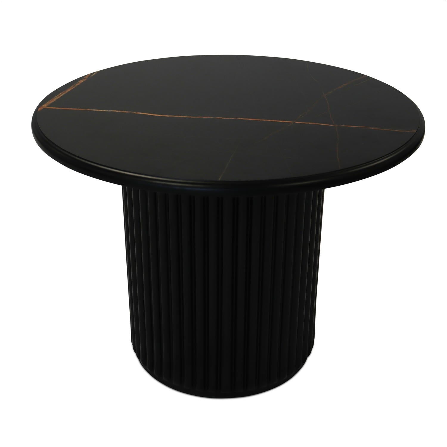 Easy Couchtisch Rund ø60 cm - Marmoroptik & Lamellenoptik Schwarz