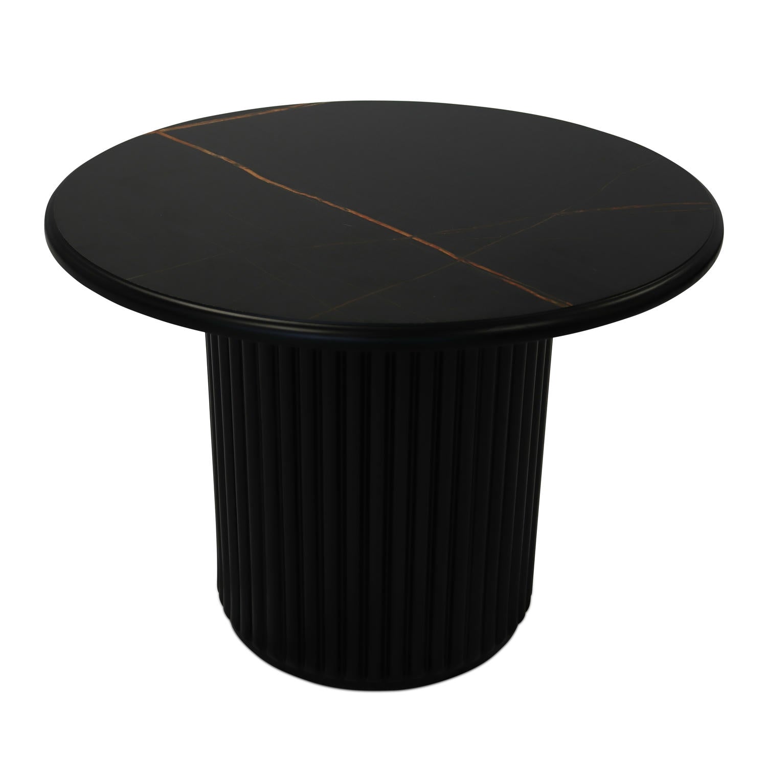 Easy Couchtisch Rund ø60 cm - Marmoroptik & Lamellenoptik Schwarz