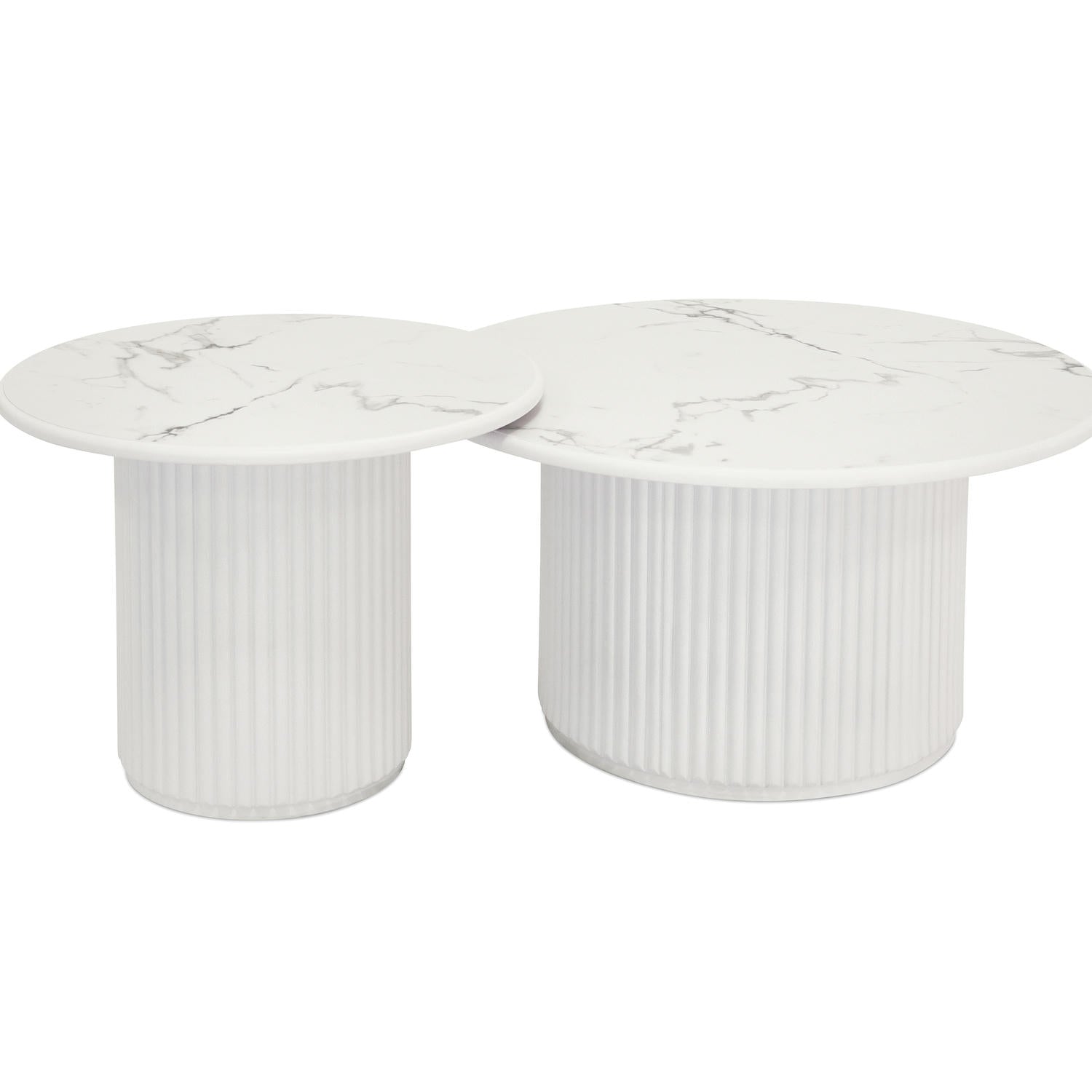 Easy Couchtisch Rund ø60 cm - Marmoroptik & Lamellenoptik Weiß