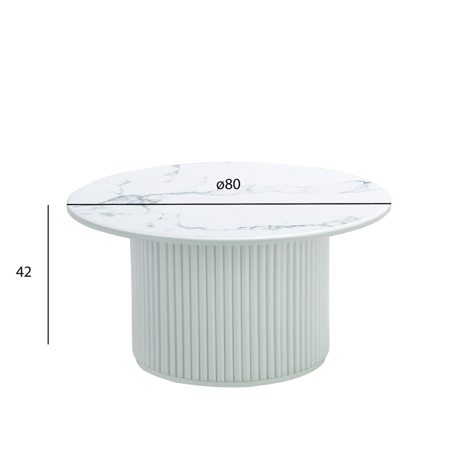Easy Couchtisch Rund ø80 cm - Marmoroptik & Lamellenoptik Weiß