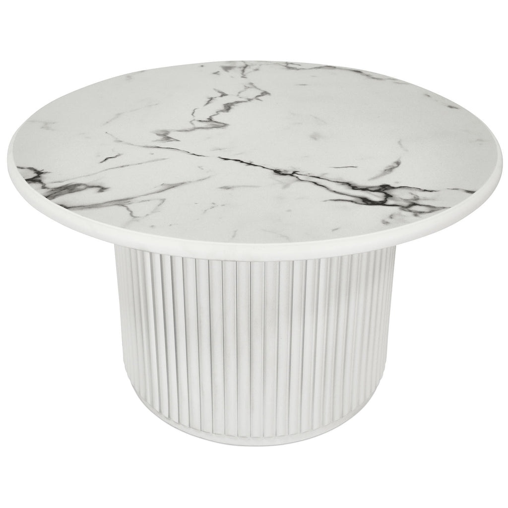 Easy Couchtisch Rund ø80 cm - Marmoroptik & Lamellenoptik Weiß
