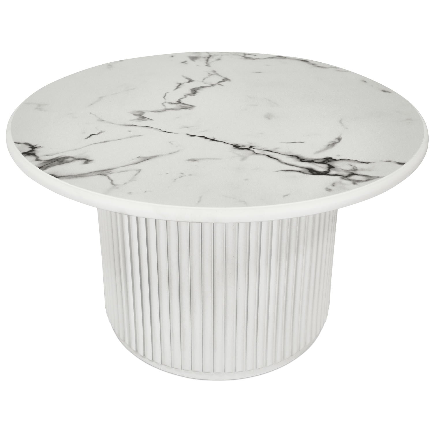 Easy Couchtisch Rund ø80 cm - Marmoroptik & Lamellenoptik Weiß
