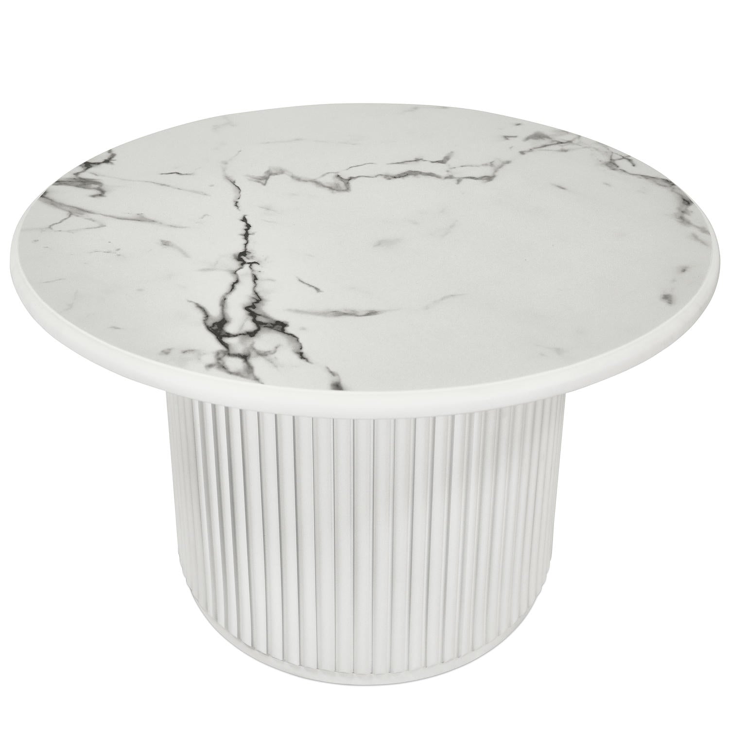 Easy Couchtisch Rund ø80 cm - Marmoroptik & Lamellenoptik Weiß