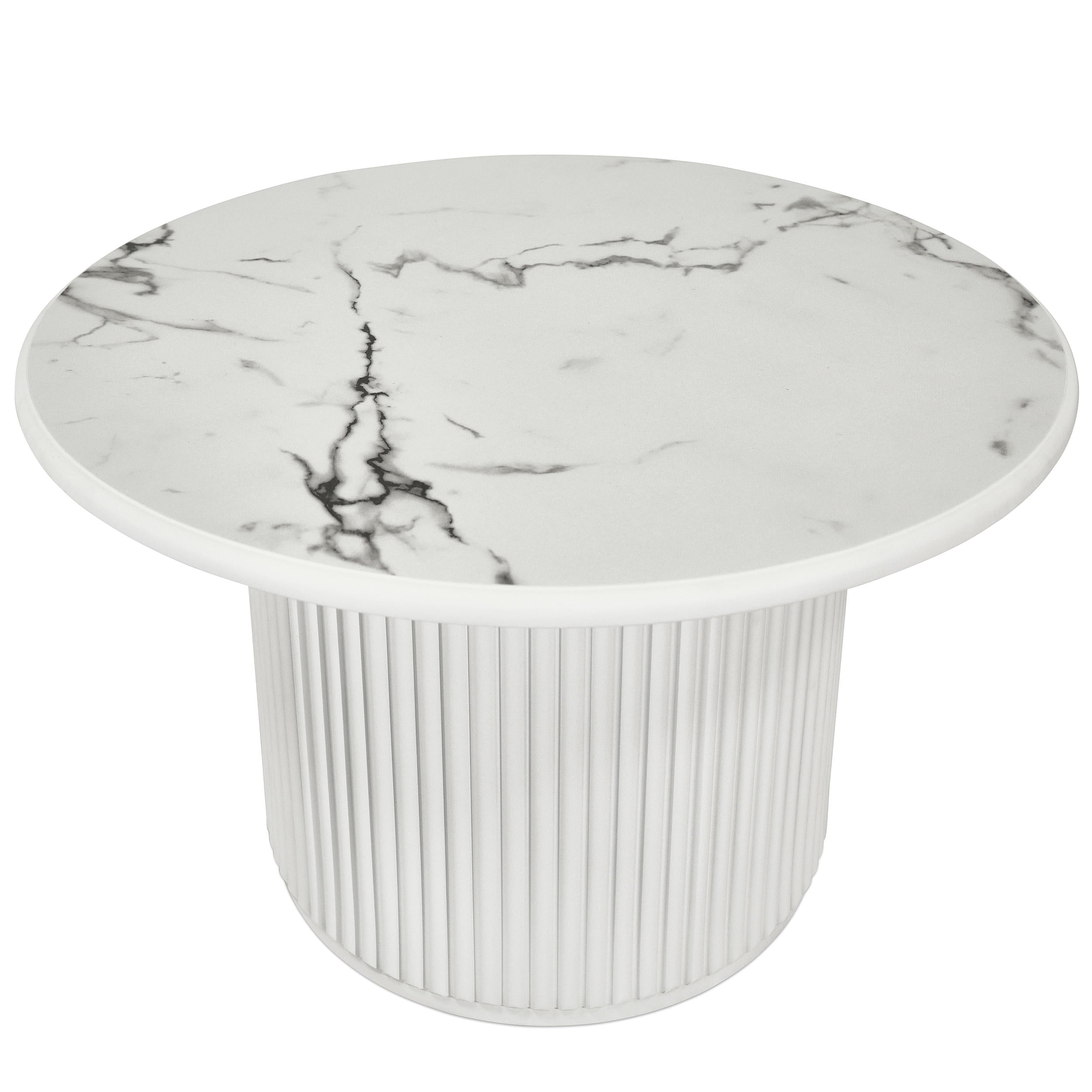 Couchtisch 2er Set ø60/80 cm Easy - Marmoroptik & Lamellenoptik Weiß