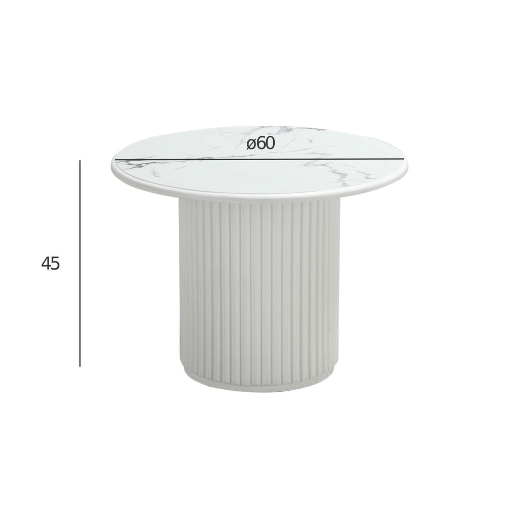 Easy Couchtisch Rund ø60 cm - Marmoroptik & Lamellenoptik Weiß