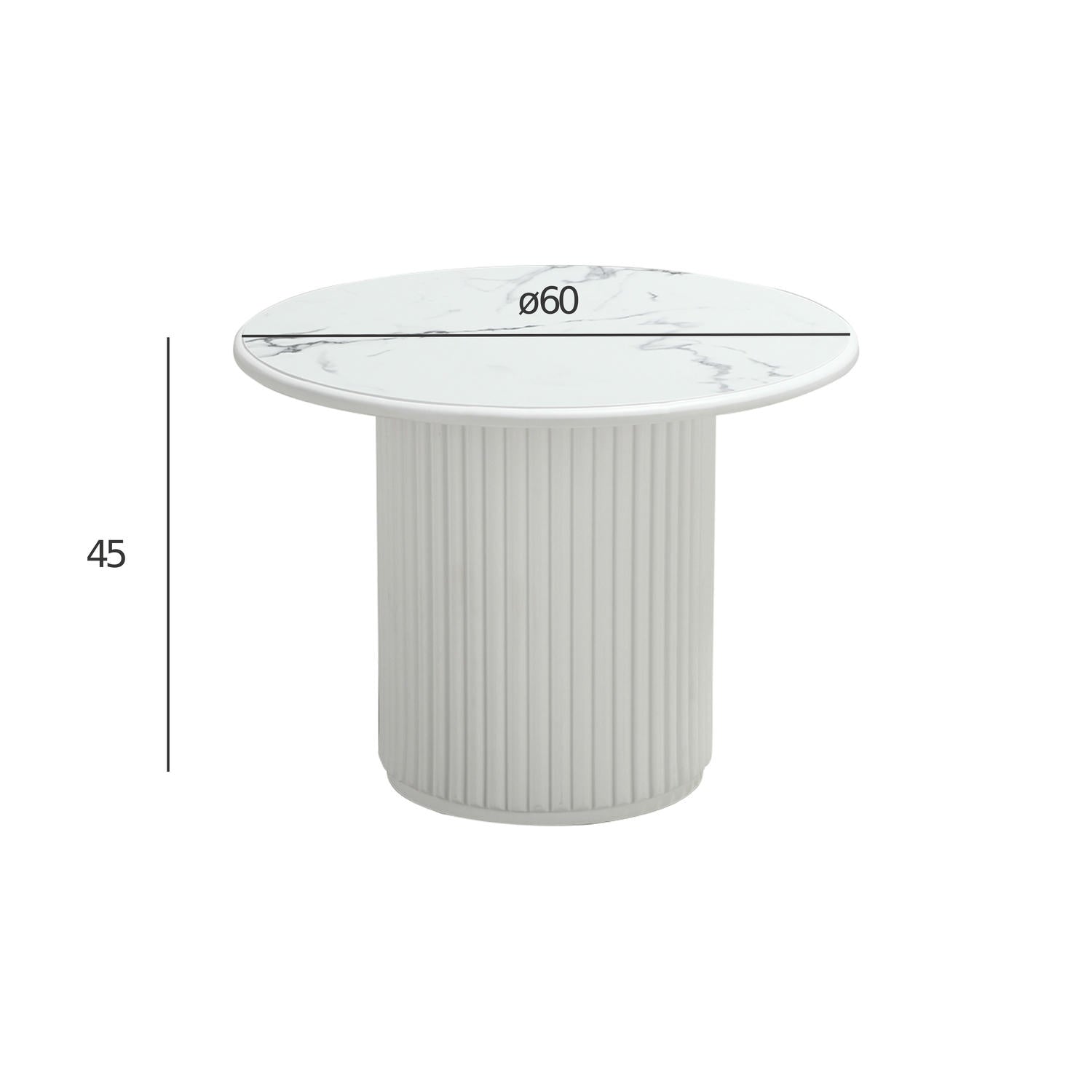 Easy Couchtisch Rund ø60 cm - Marmoroptik & Lamellenoptik Weiß