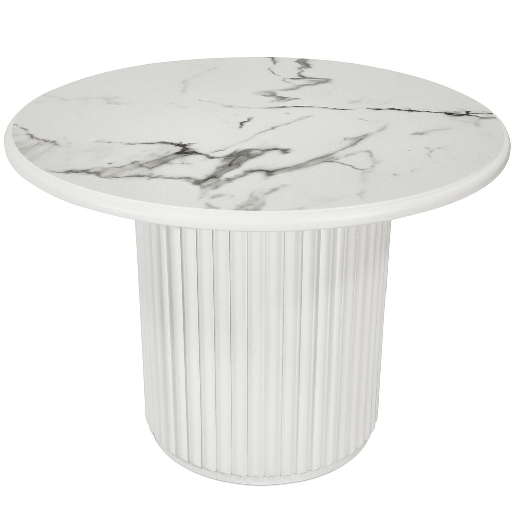 Easy Couchtisch Rund ø60 cm - Marmoroptik & Lamellenoptik Weiß