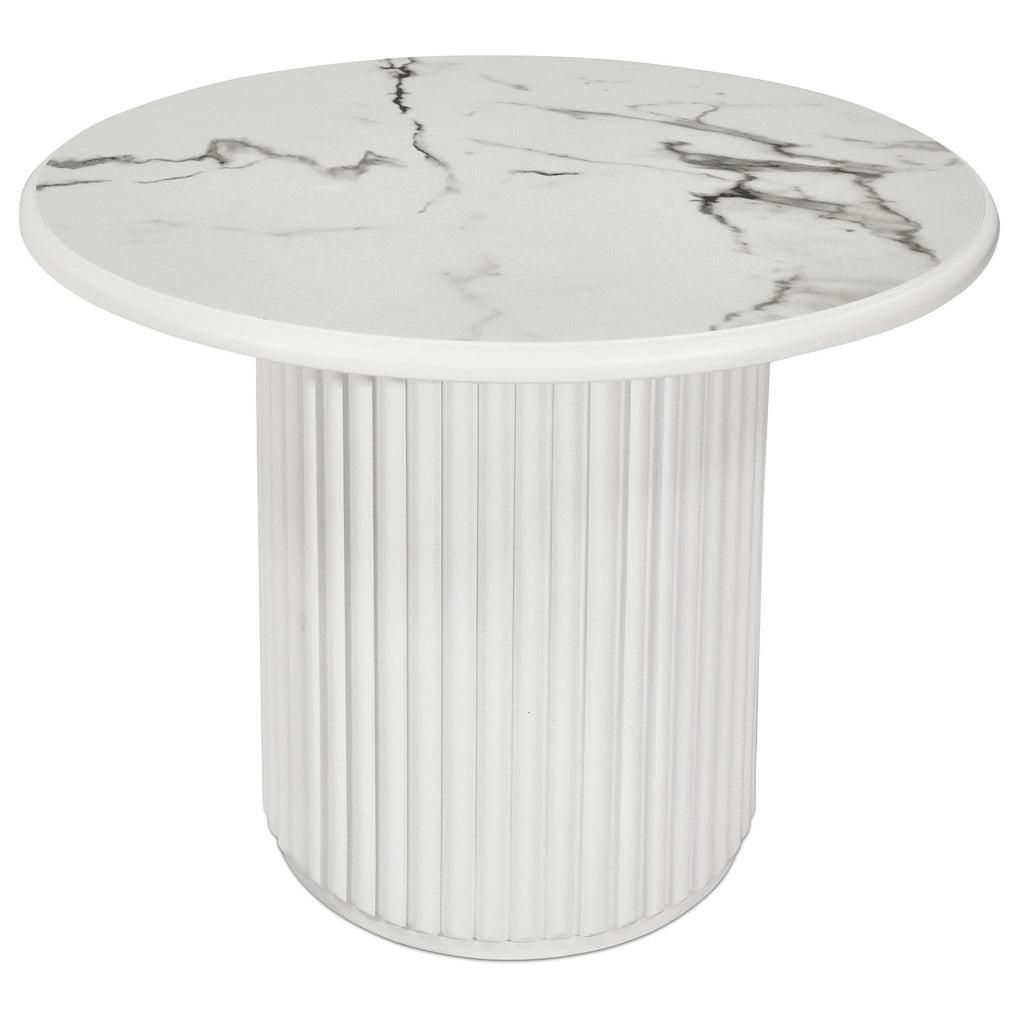 Easy Couchtisch Rund ø60 cm - Marmoroptik & Lamellenoptik Weiß