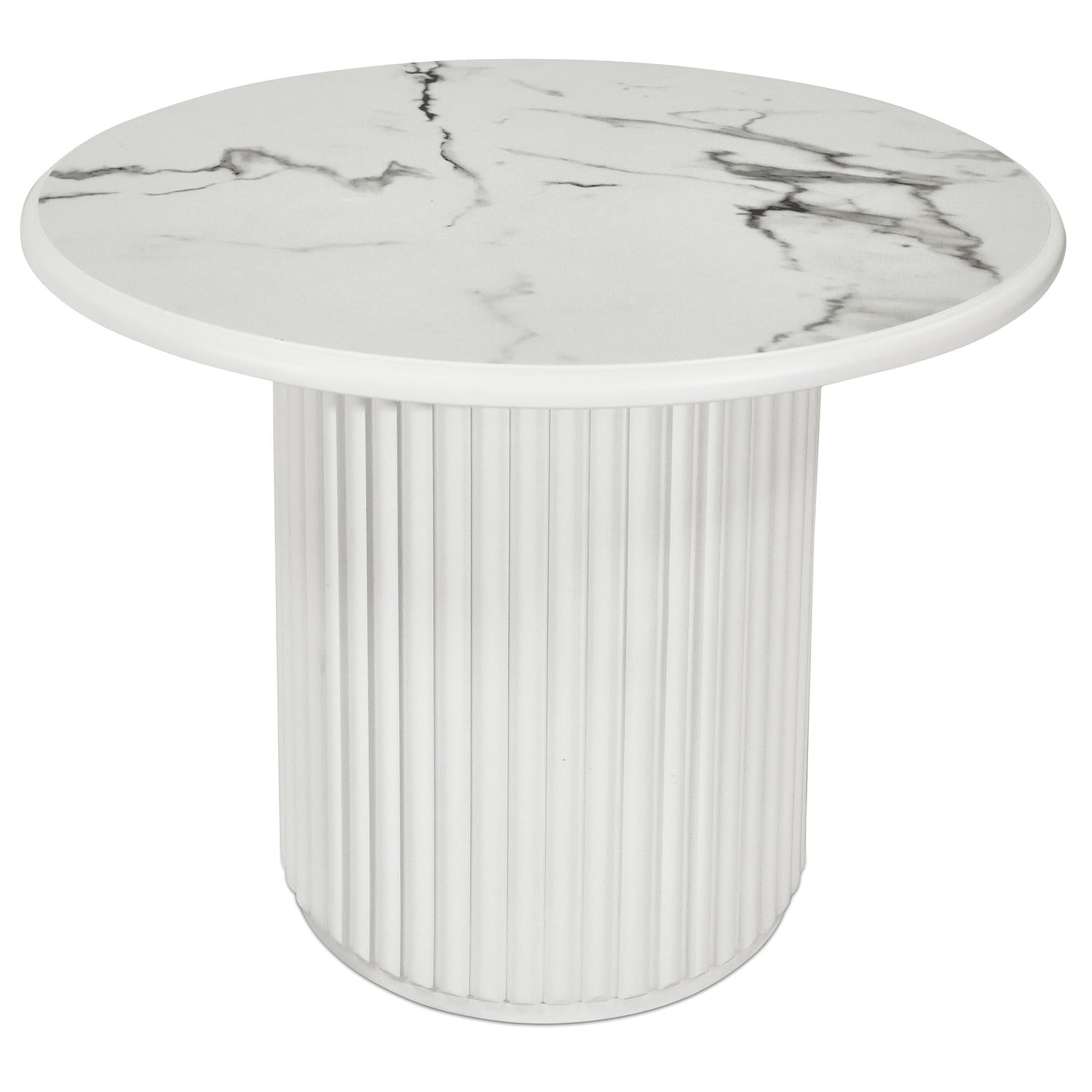 Easy Couchtisch Rund ø60 cm - Marmoroptik & Lamellenoptik Weiß