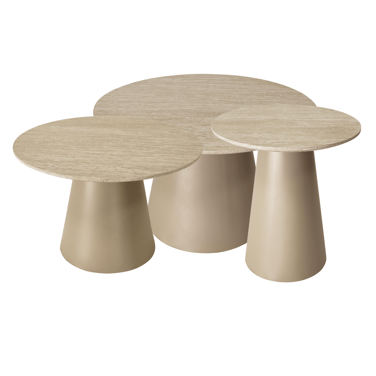 Couchtisch 3er Set ø80/60/45 cm Tango - Travertine-Optik Beige