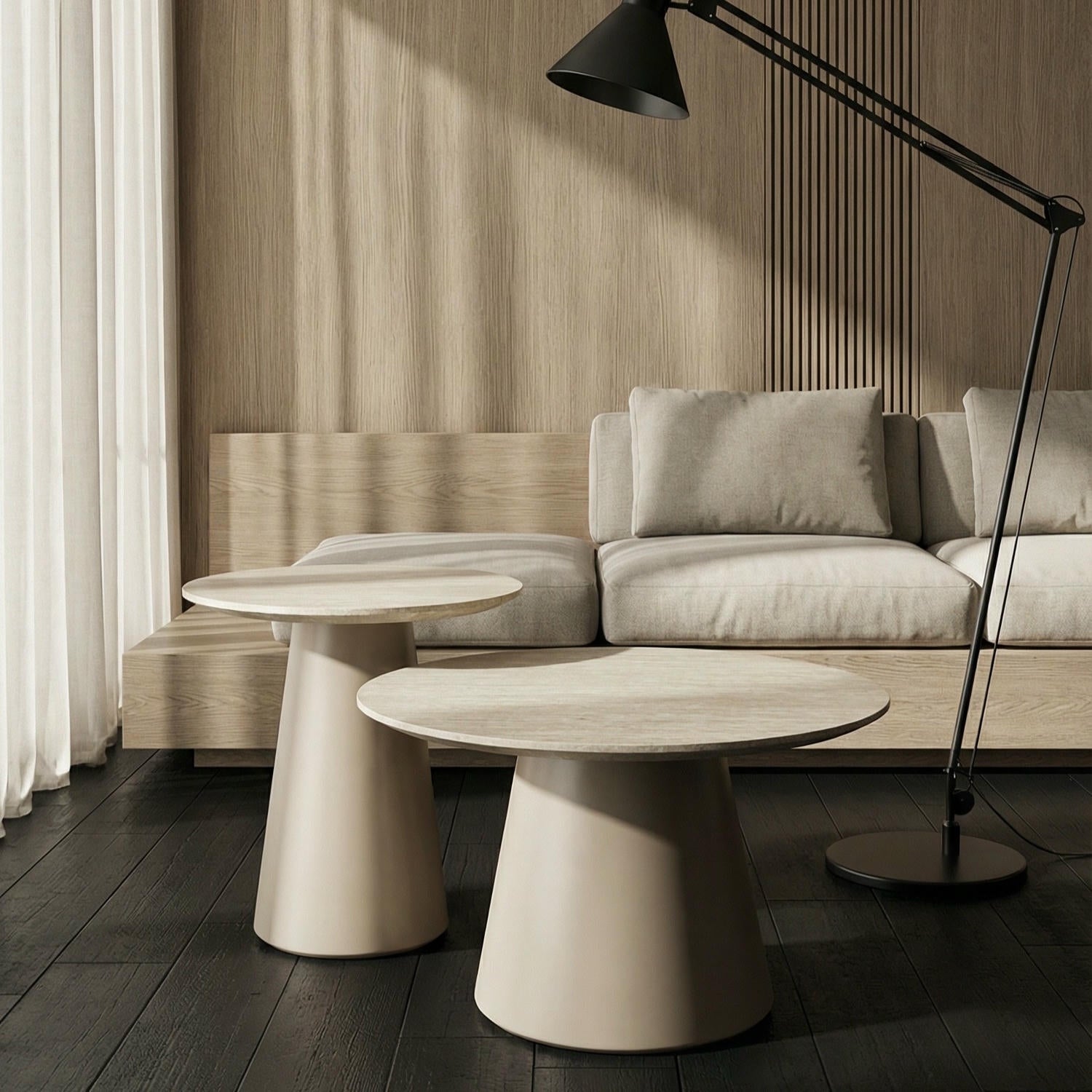 Couchtisch 2er Set ø45/60 cm - Travertine-Optik Beige - FURNHOUSE