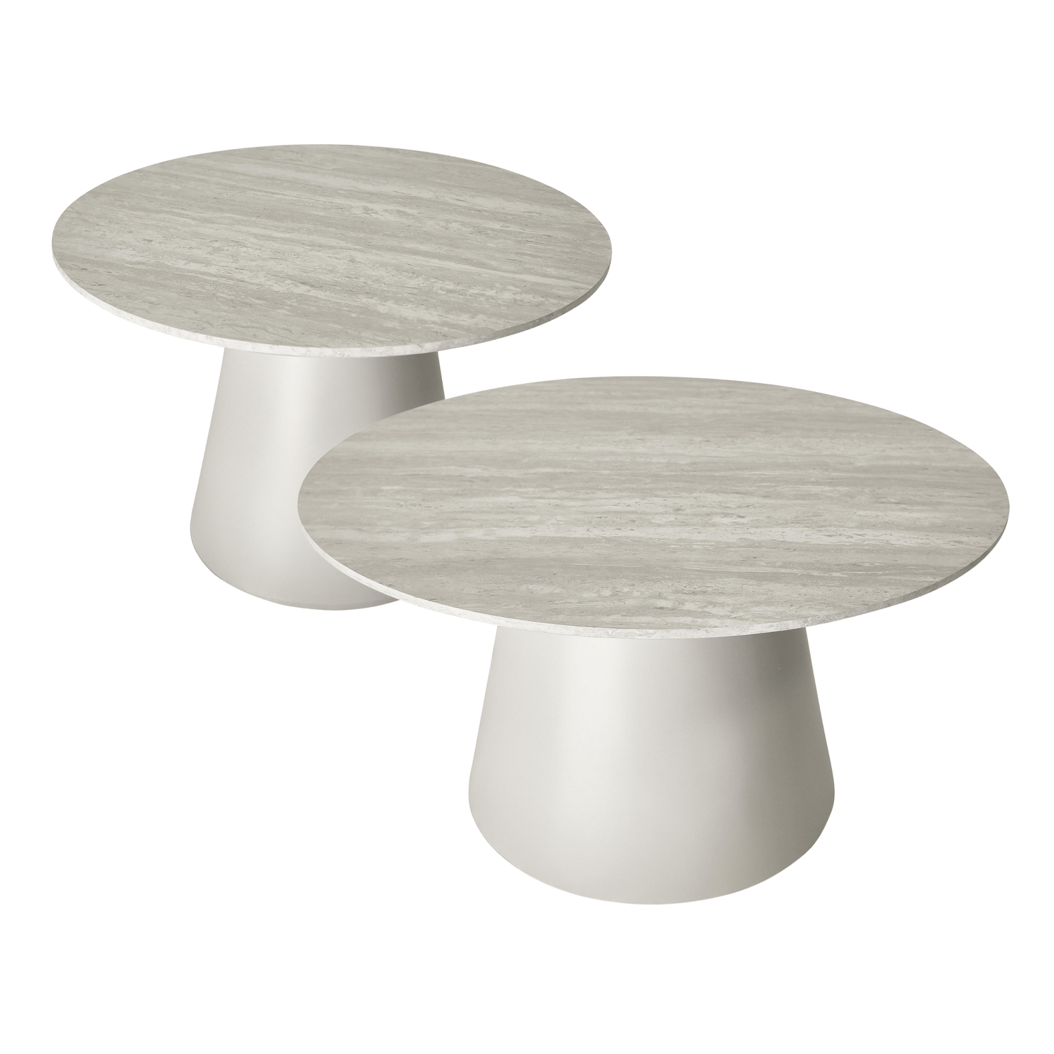 Couchtisch 2er Set ø60/80 cm Tango - Travertine-Optik Grau