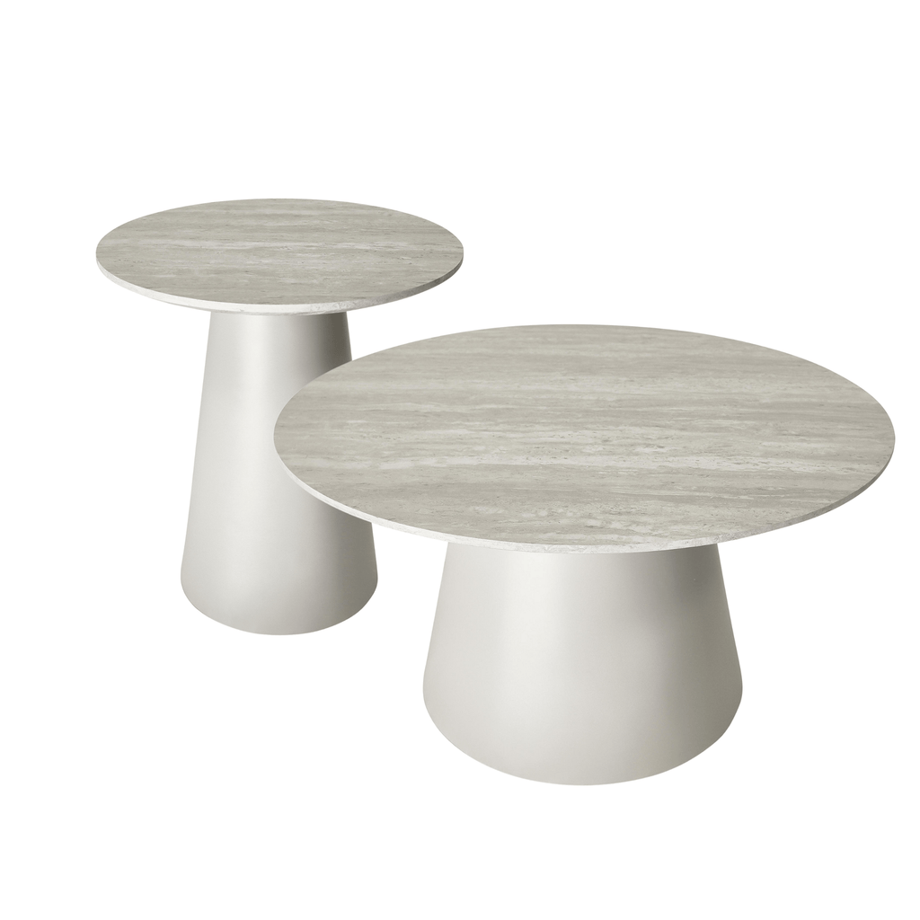 Couchtisch 2er Set ø45/80 cm Tango - Travertine-Optik Grau