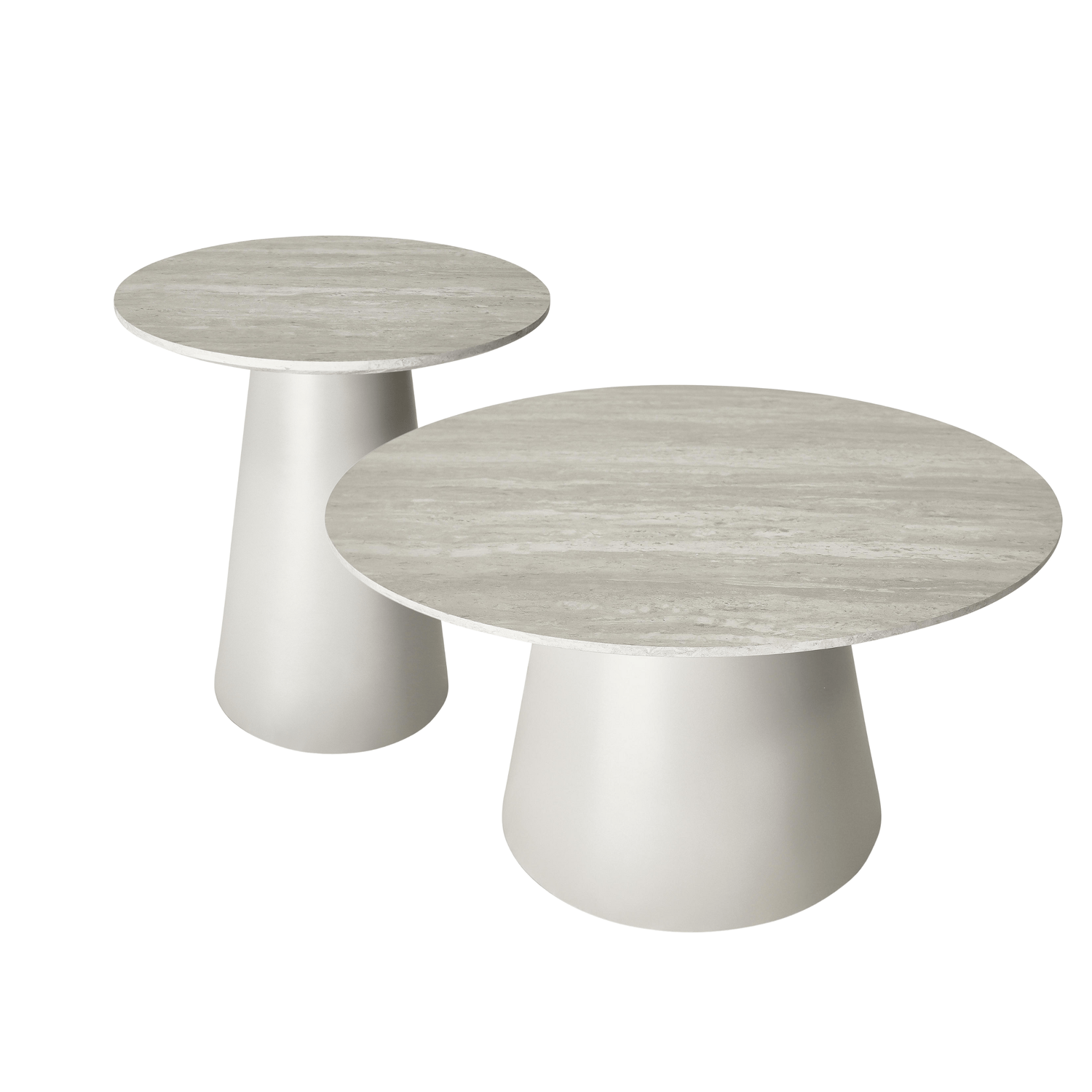 Couchtisch 2er Set ø45/80 cm Tango - Travertine-Optik Grau