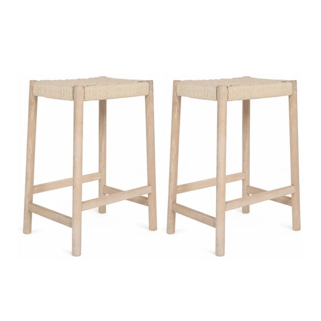 2er Set Barhocker Ida mit Geflechtsitz - Eiche bianco - FURNHOUSE