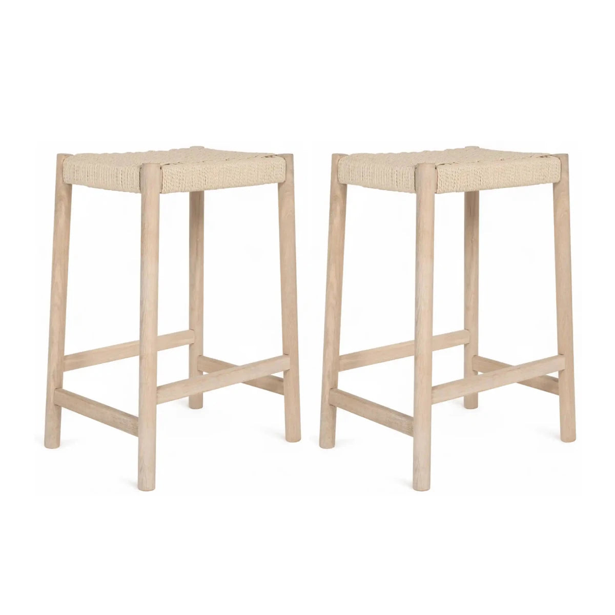 2er Set Barhocker Ida mit Geflechtsitz - Eiche bianco - FURNHOUSE