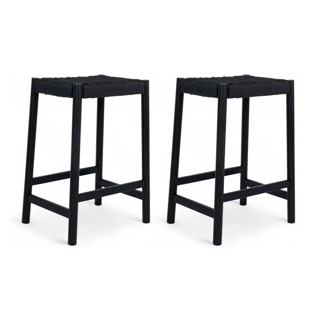 2er Set Barhocker Ida mit Geflechtsitz - Schwarz - FURNHOUSE