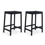 2er Set Barhocker Ida mit Geflechtsitz - Schwarz - FURNHOUSE