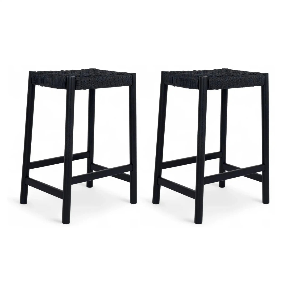 2er Set Barhocker Ida mit Geflechtsitz - Schwarz - FURNHOUSE