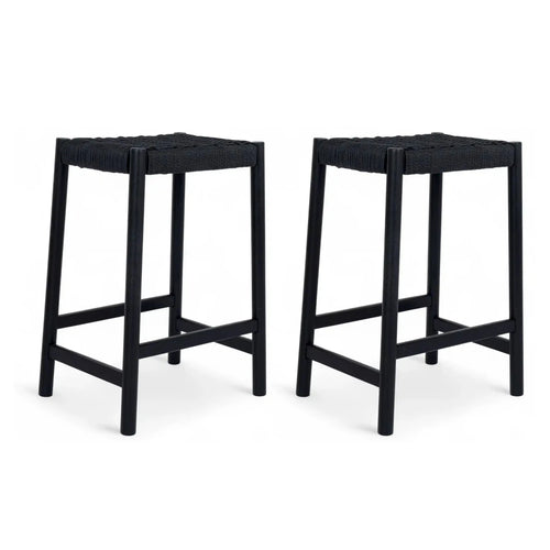 2er Set Barhocker Ida mit Geflechtsitz - Schwarz - FURNHOUSE